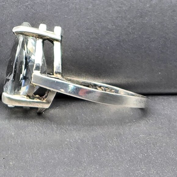 Sterling Silver 925 Lab Created Pear Cut White Sapphire Ring Size 6 Signed CA - Picture 3 of 14